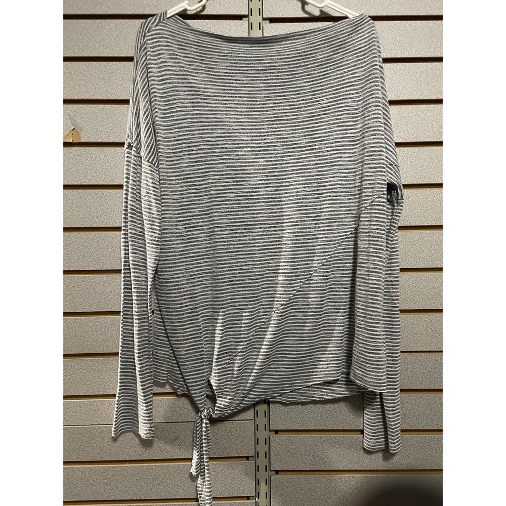 Maurice's Large Top Shirt Long Sleeves Boat Neck Striped Tie Waist